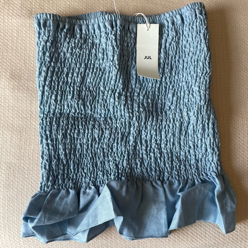 Baby blue linen Skirt with Ruffle Hem